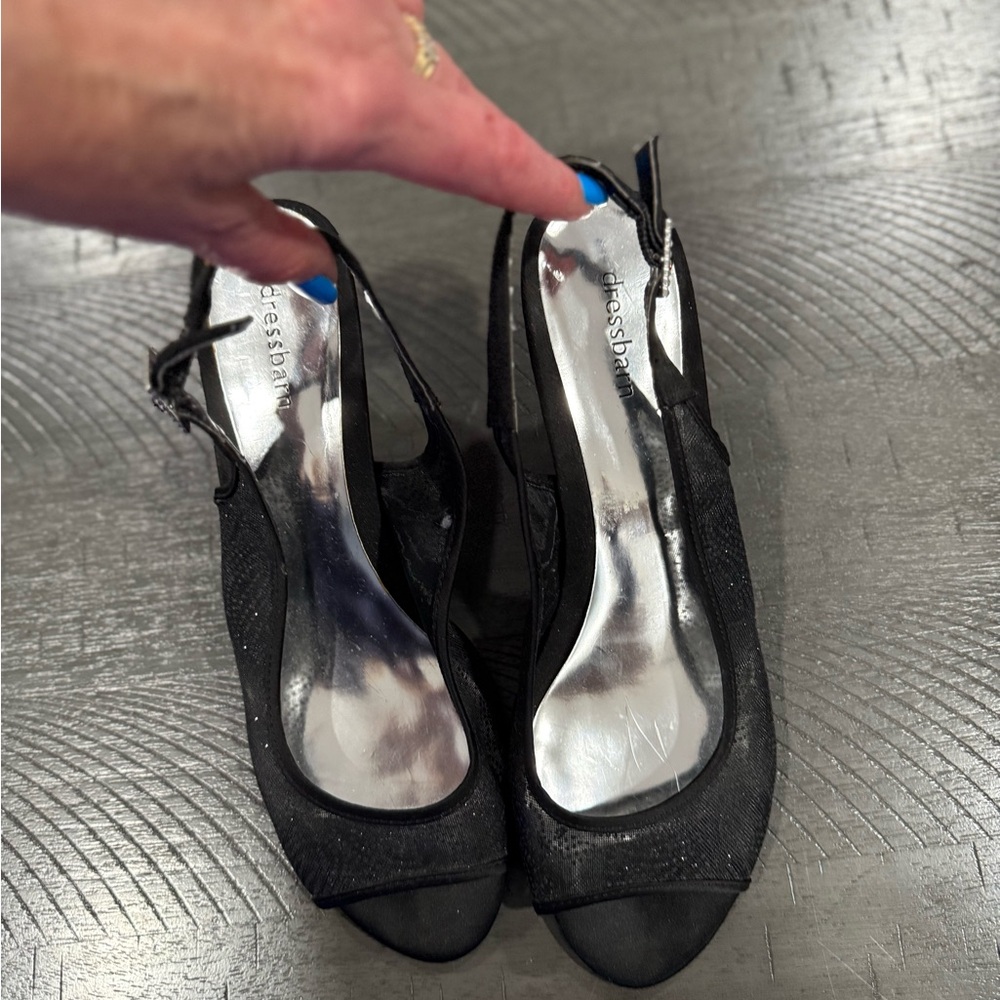 Dress Barn Women's Dress Open Toe Slingback Sandal Black Glitter 9M Shoes
